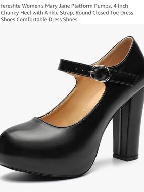 Women's Black Mary Jane Platform Pumps with Buckle Strap